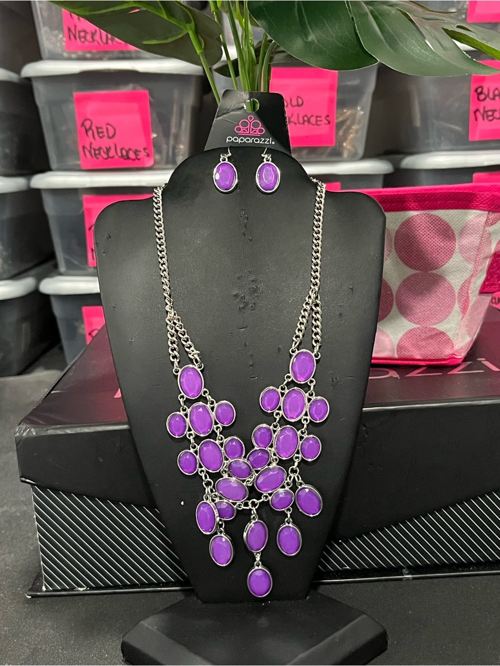 paparazzi Purple Multi-Stone Bib Necklace with Matching Earrings